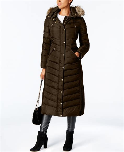 michael michael kors petite faux fur trim maxi puffer coat